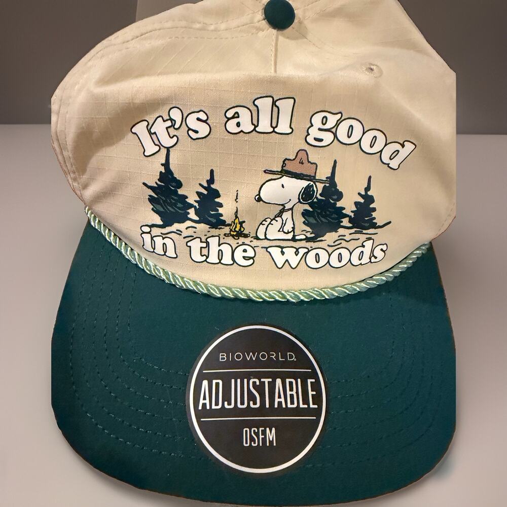 Peanuts Snoopy Woodstock It’s All Good In The Woods Snapback Adjustable Hat NWT